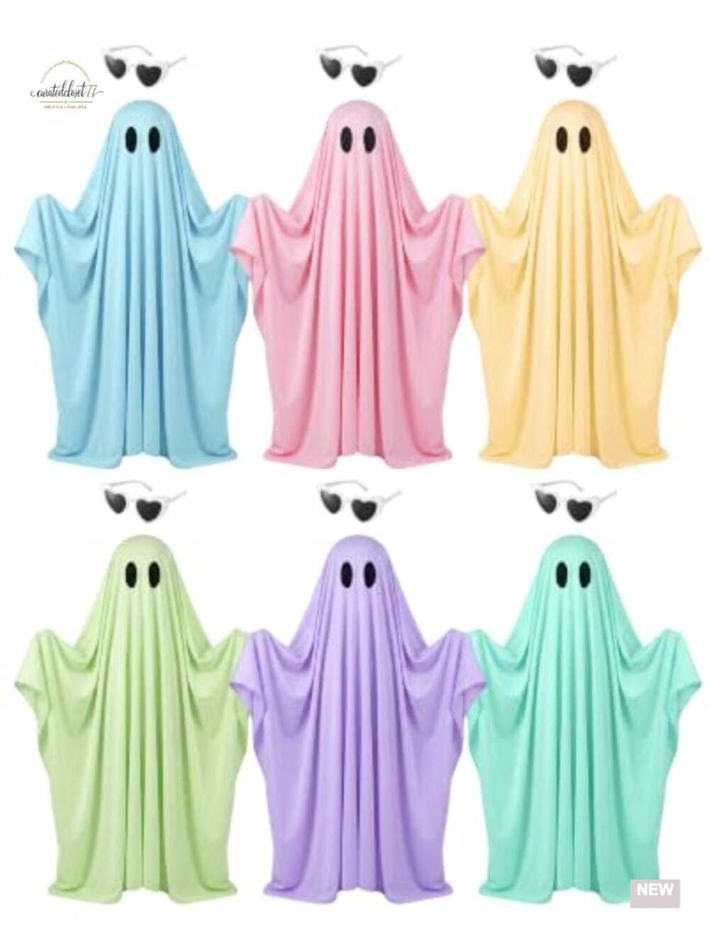 Pastel Ghost Costume 12 Piece Set with Heart Glasses Group Cosplay Halloween